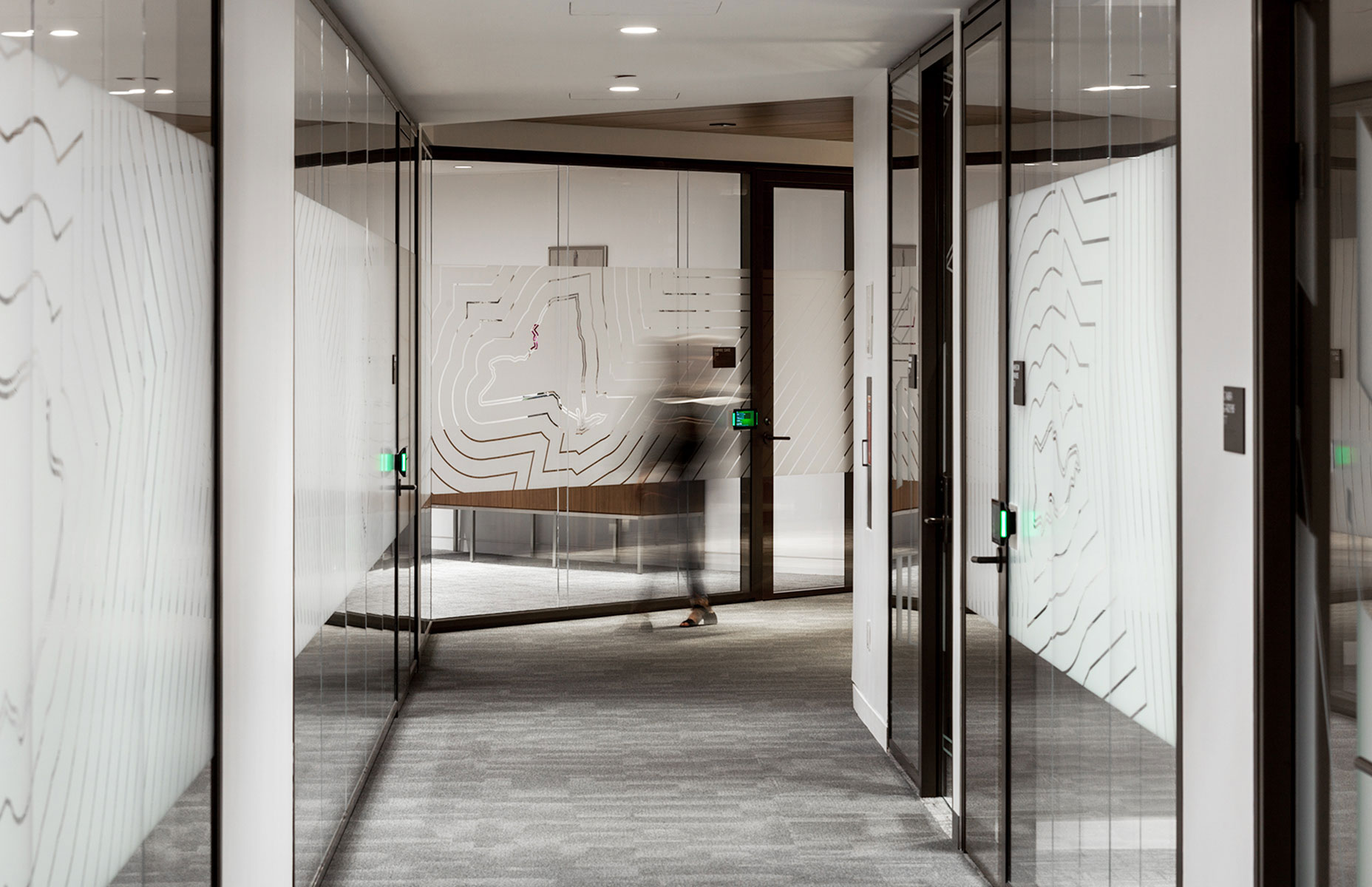 Environmental designs for Federal Home Loan Bank of New York. Fine line graphics on glass.