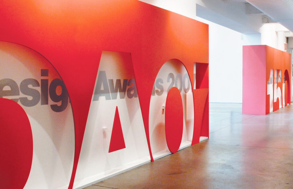 Exhibition design for American Institute of Architects New York. Large typographic wall treatment.