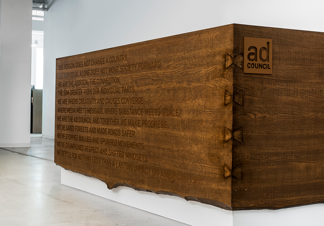 Wooden wall graphic for Ad Council