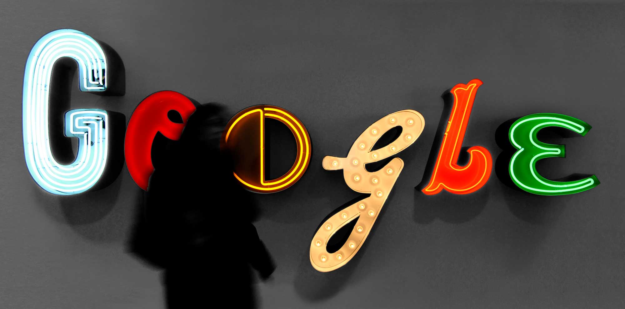 Neon Google sign for the Google Doodle project