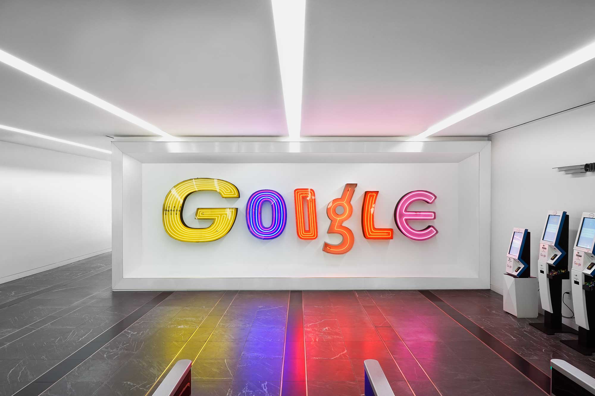 Google neon sign for the Google Doodle in New York