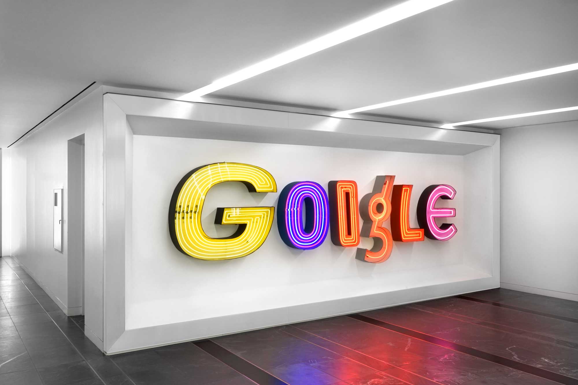 Google neon sign for the Google Doodle in New York