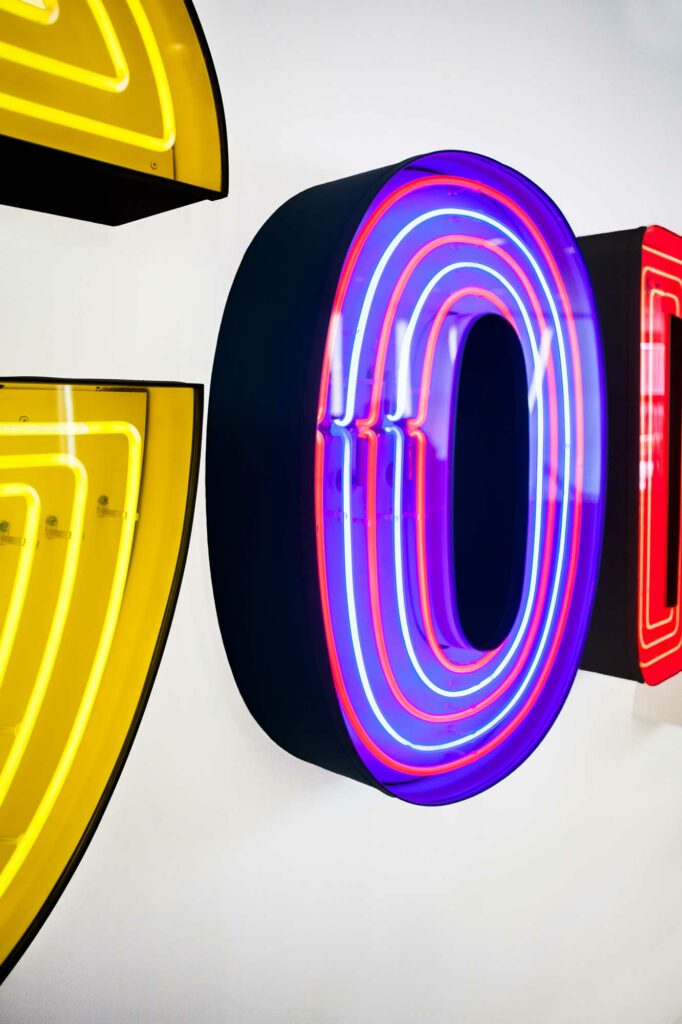 Close up of the Google Neon for the Google Doodle project