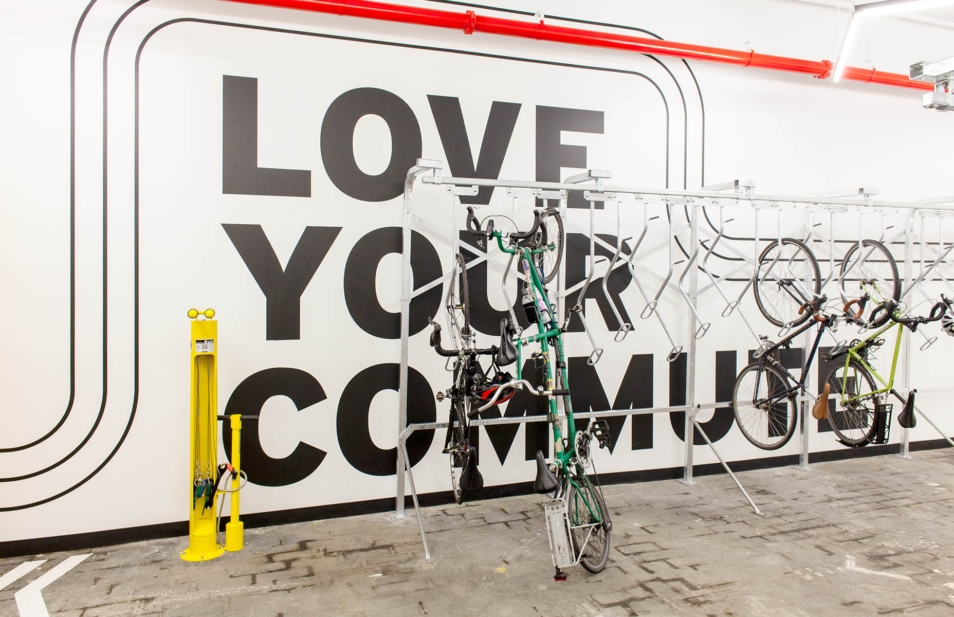 Environmental graphics for New York on Two Wheels. Typographic treatment on wall.