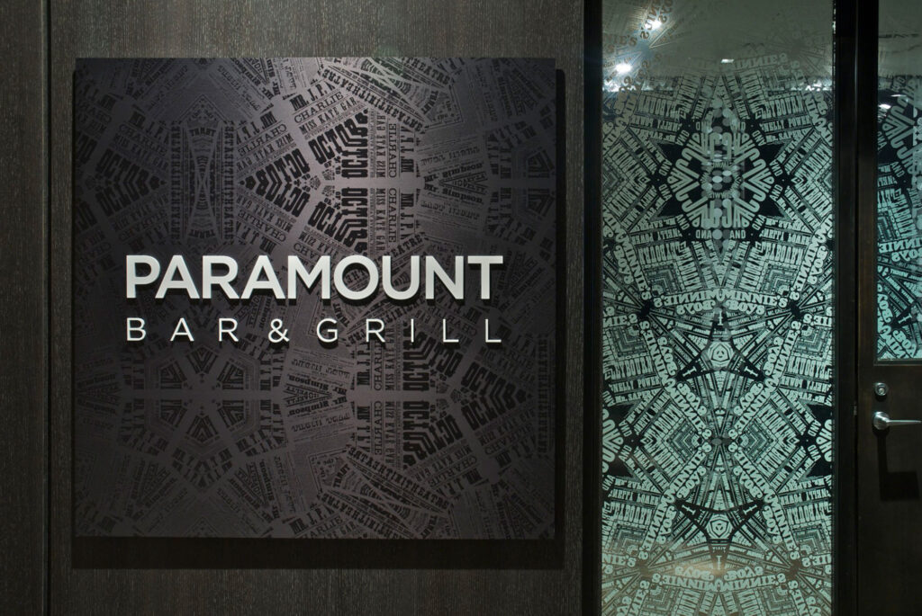 Signage, wall and glass graphics at Paramount Bar & Grill