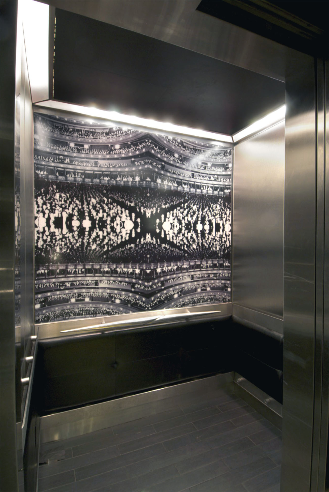 Elevator wall graphic for Paramount Hotel